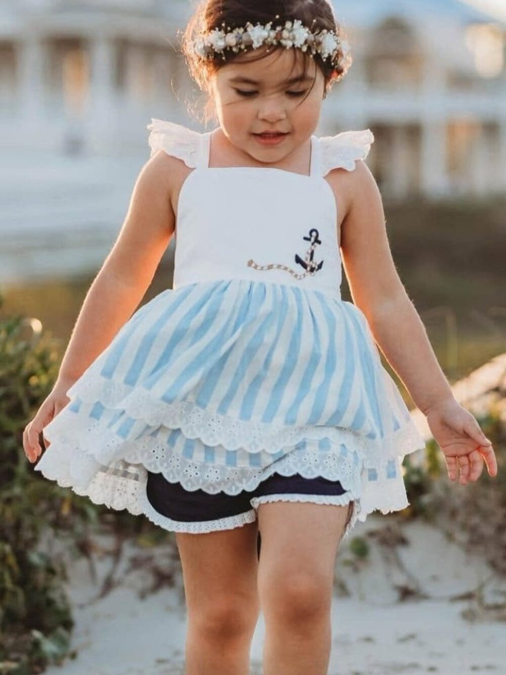 NWT Love & Grow Anchors Away Blue Stripe Nautical 2pc Tunic Shorts Set size 5T